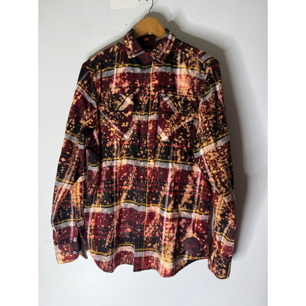 Angry minnow flannel acid wash plaid button down shirt red tattoo girl medium